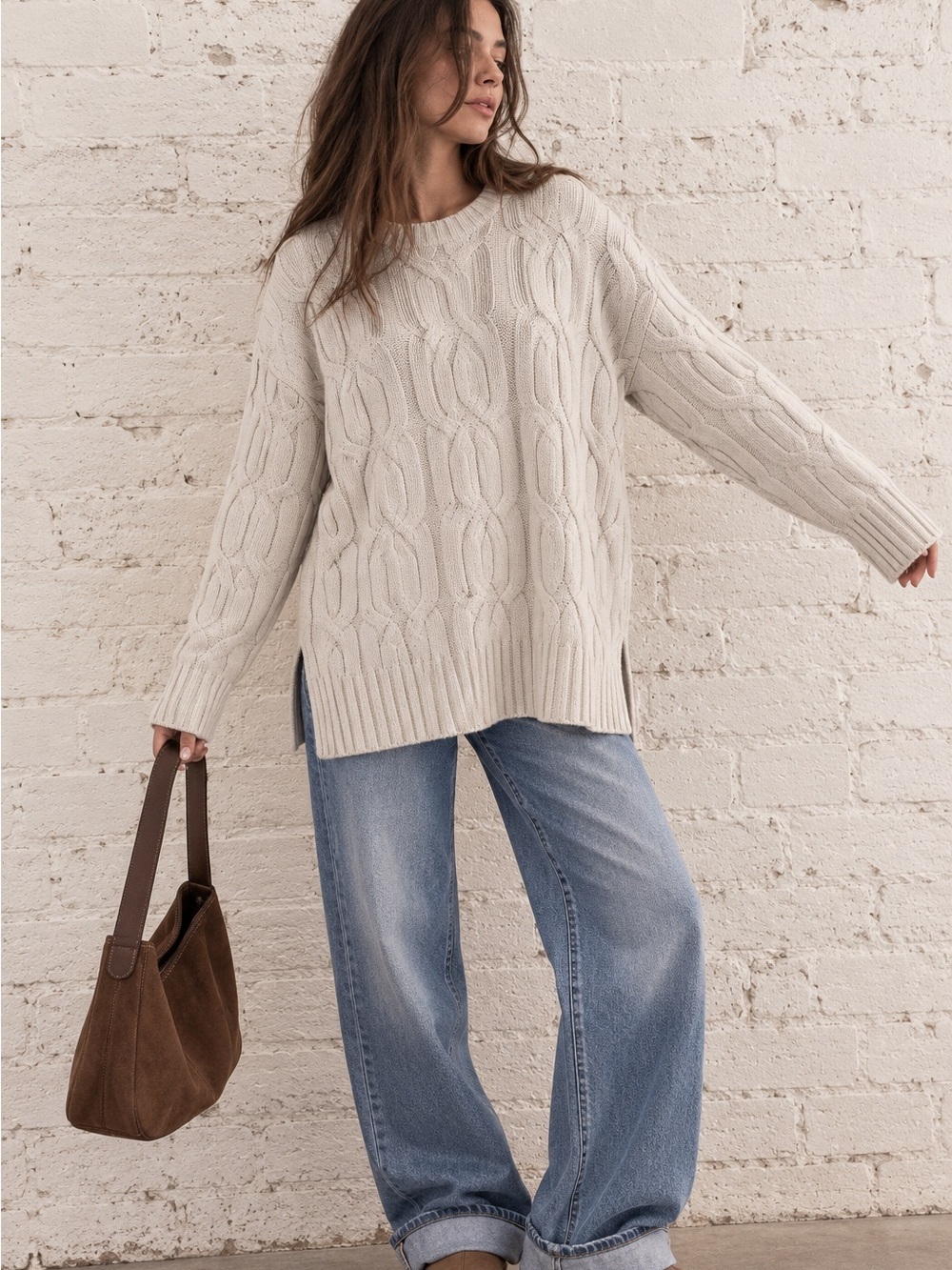 NWT Lululemon Cable-Knit Oversized Crewneck Sweater Bone Size S